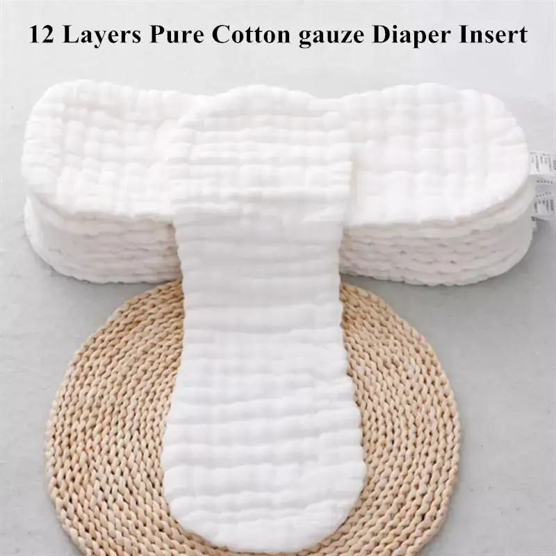 5pcs/10pcs Quality 12 Layers Baby Nappies Pure Cotton Peanut Diaper Insert Changing Liners Washable Reusable Cloth Diaper Nappy