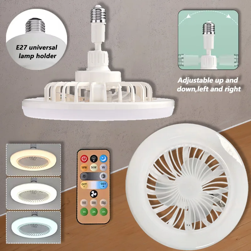 2 In 1 Ceiling Fan Lamps 3 Speeds Adjustable E27 Base Infinitely Dimmable for Living Room Bedroom Study LED Decorative Light