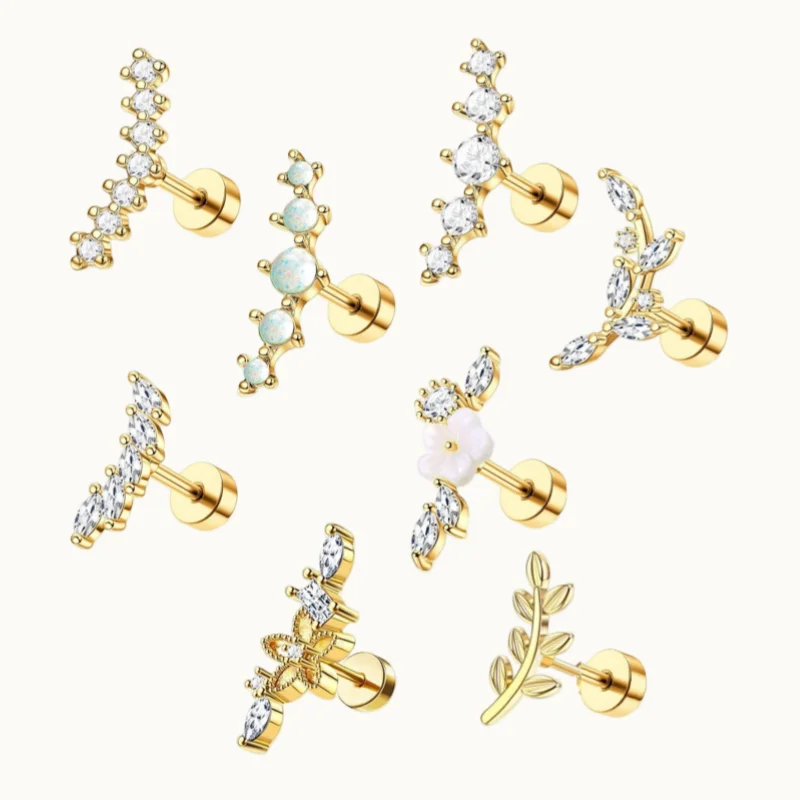 1Pc 16G Stainless Steel Screw Back Stud Earrings for Women Men, Fashion Cubic Zerconia Cartilage Conch Helix Ear Piercing Jewels