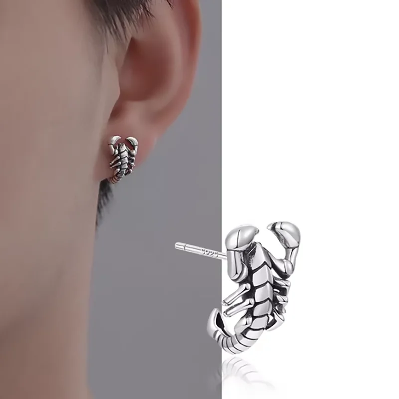 1Pc New In Fashion Vintage Hip Hop Punk Silver Color Scorpion Ear Stud Piercing Earrings For Women Men Jewelry Accessories