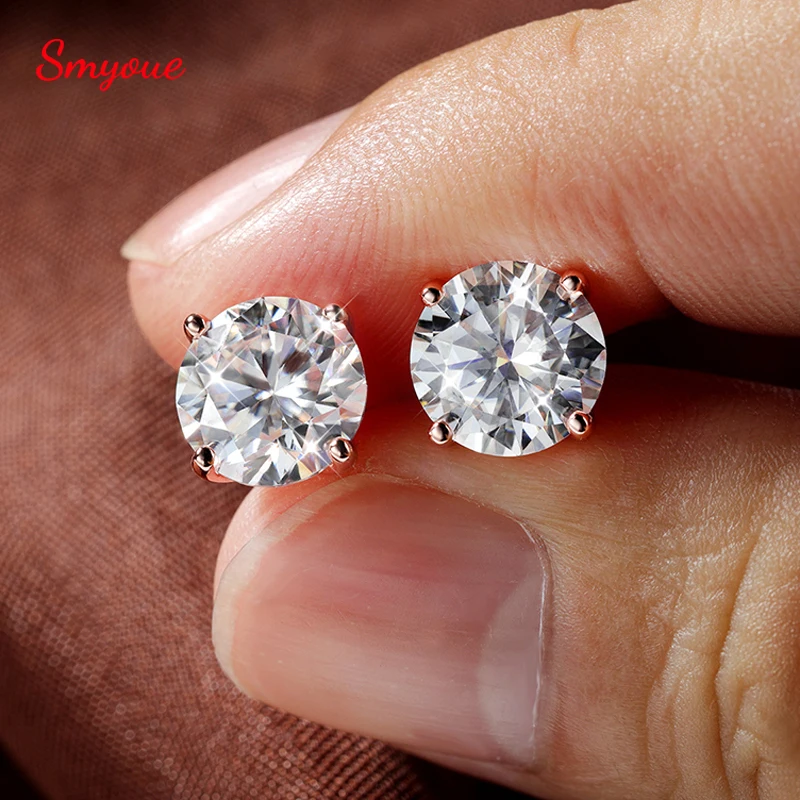Smyoue 18K Plated 0.1-3CT Moissanite Stud Earrings for Women Men Sparkling Classic Bridal Jewelry 925 Silver Rose Gold Earring